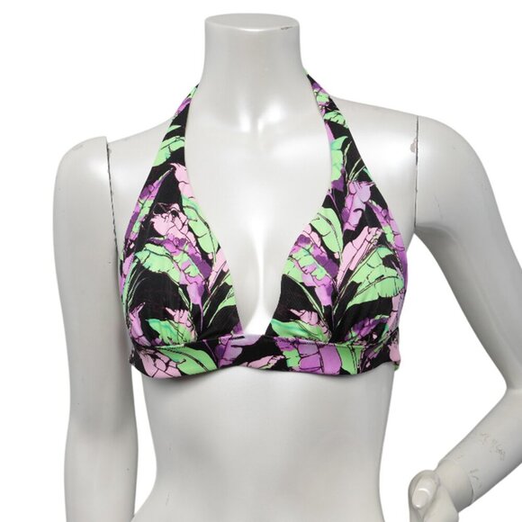 Victoria's Secret Floral Halter Triangle Bikini Top Swimsuit Black Purple Green - Picture 1 of 5